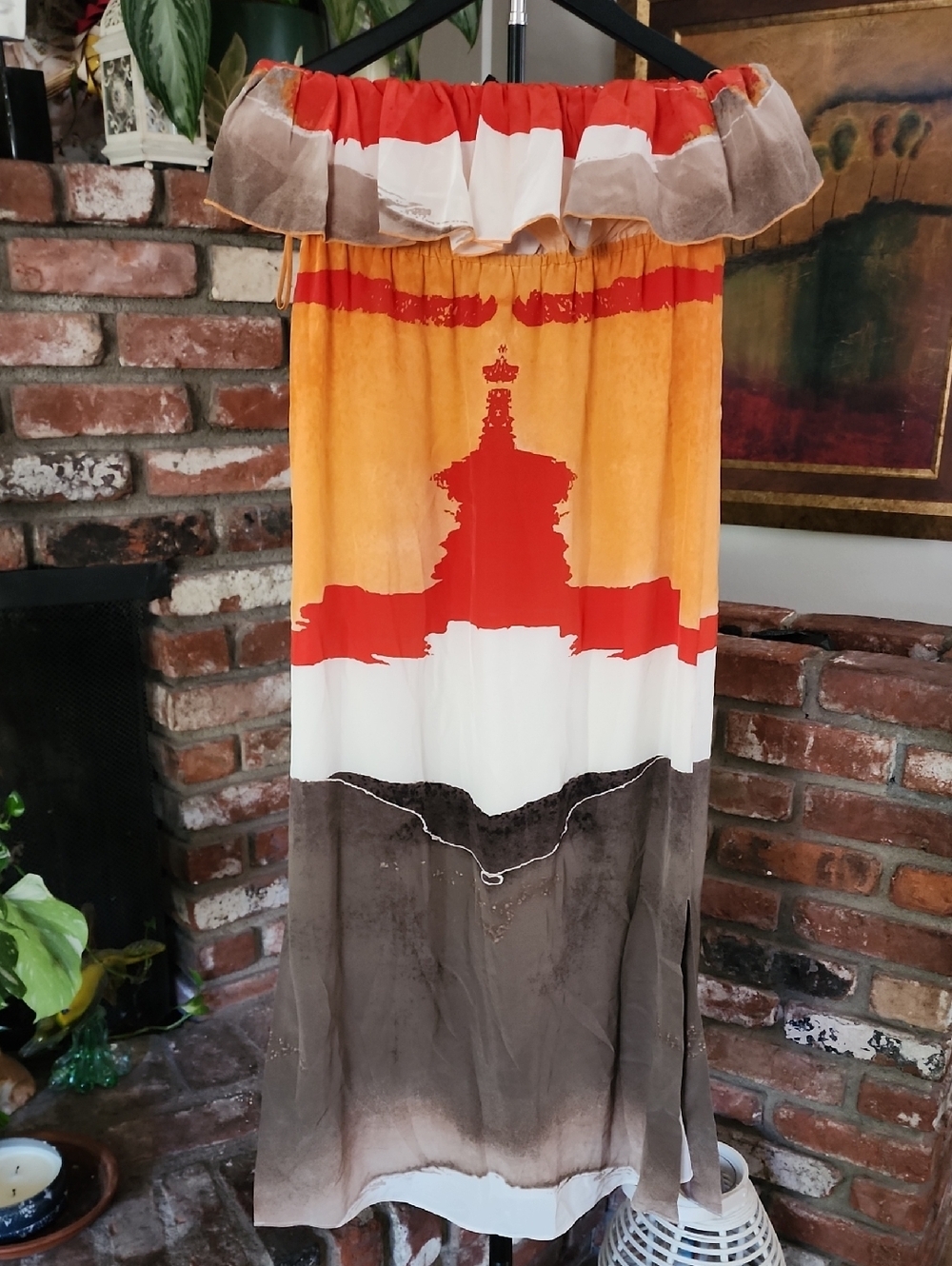 Alice + Olivia Silk Strapless Maxi Dress Colorblock Boho Resort